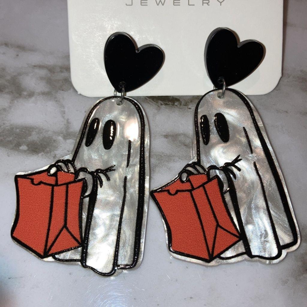 Trick or treating ghost halloween earrings